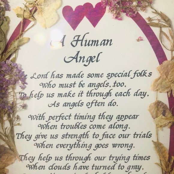 Vintage "A Human Angel" Wood Framed Pressed Flowers and Friendship Calligraphy P - Picture 4 of 6